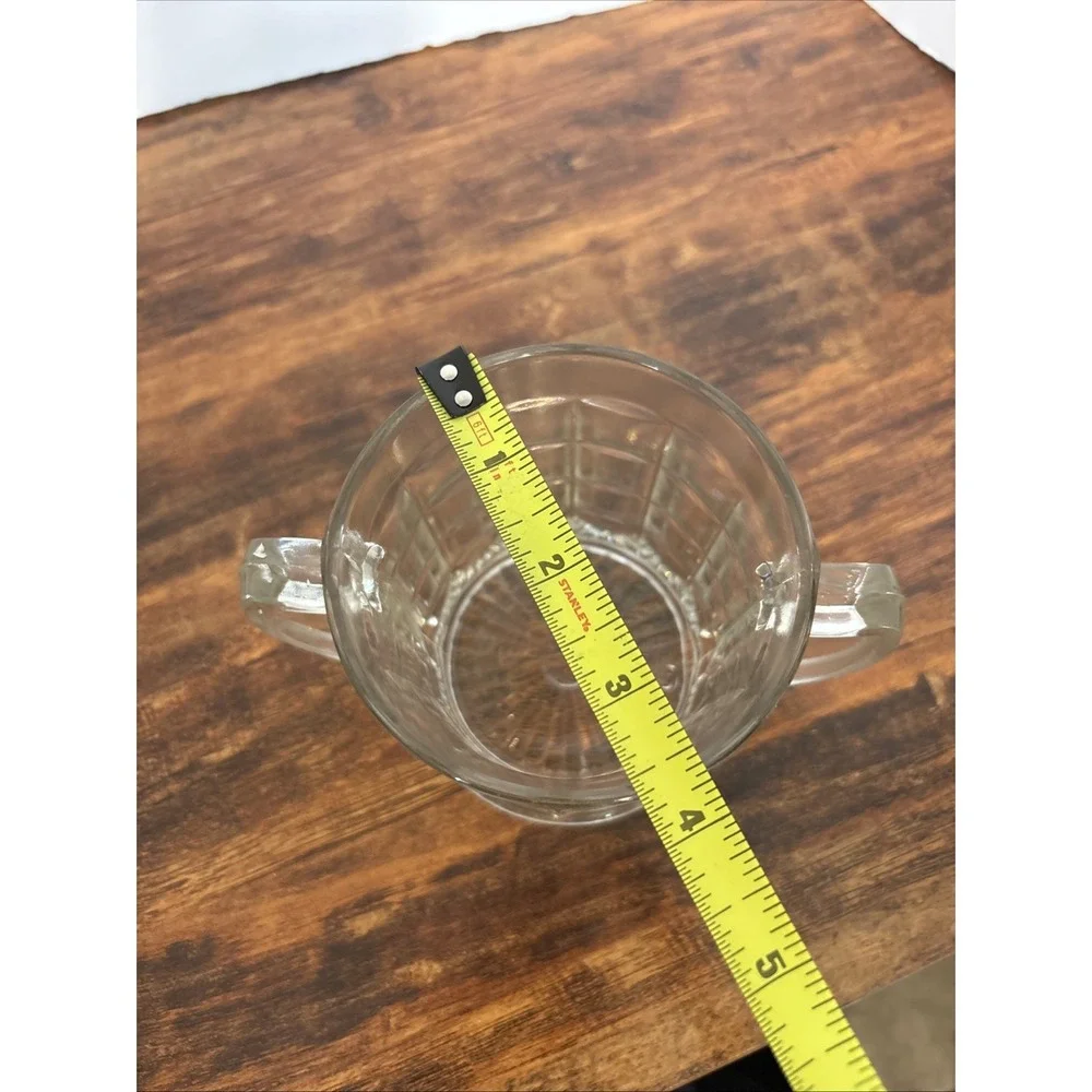 Vintage Federal Glass ClearWaffle Pattern Double Handle SugarBowl Starburst Base